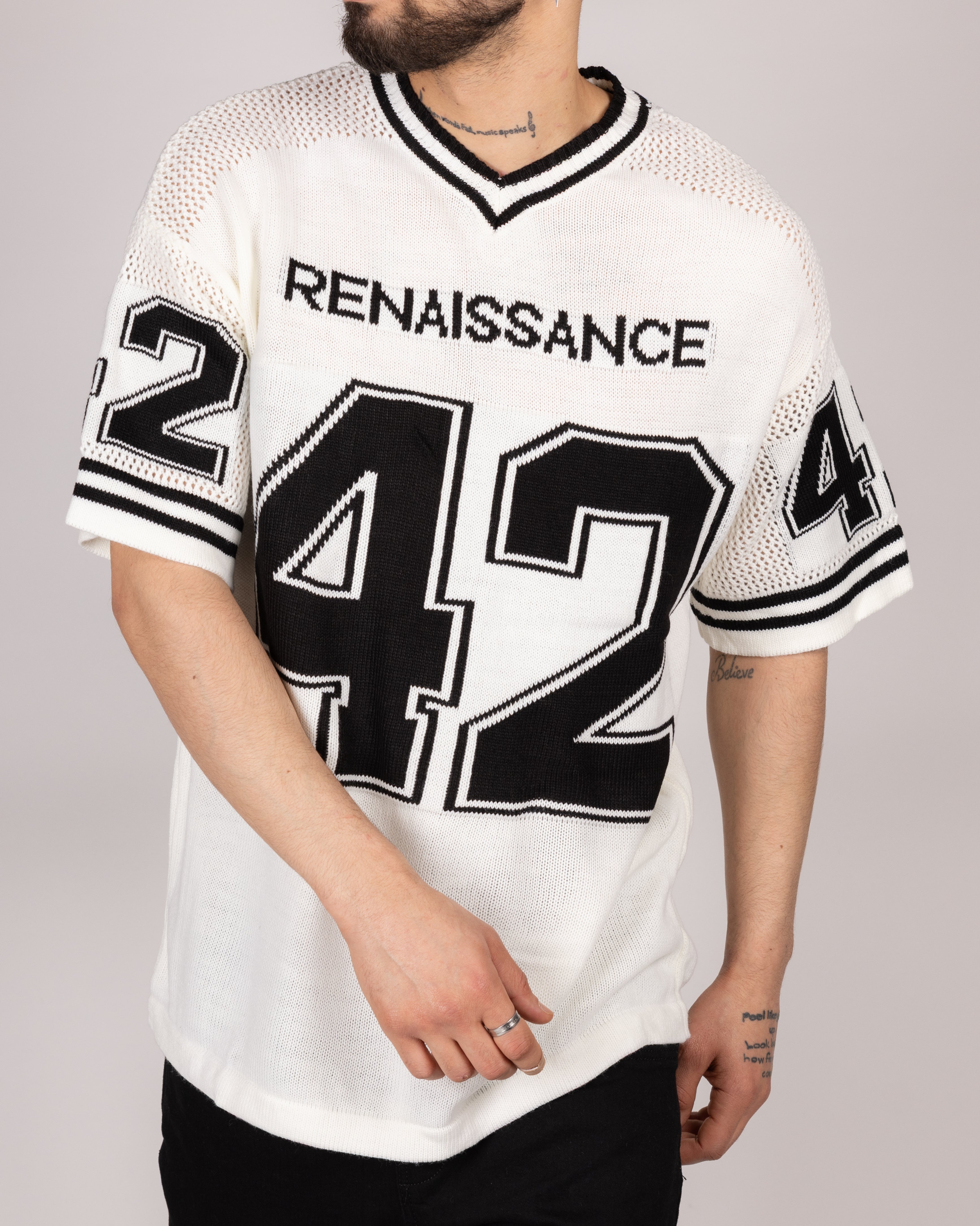 トップス CARORIE LIGHT MESH BIG T-SHIRT WHITE XXL Knitted Oversized Jersey T-Shirt – Milano Couture