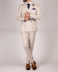 Caridi - Beige Slim Fit Double Breasted Blazer