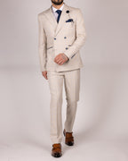 Caridi - Beige Slim Fit Double Breasted Blazer