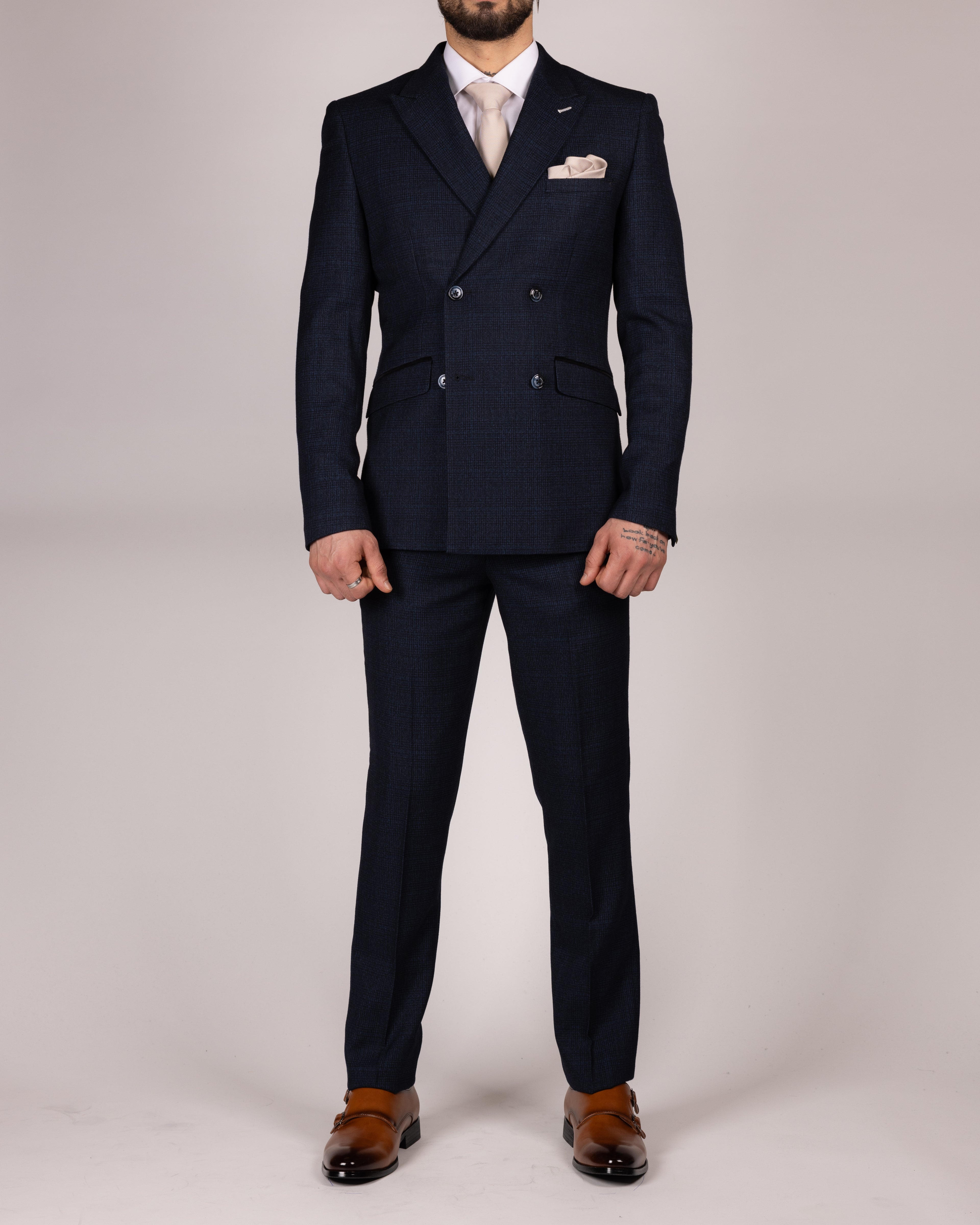 Caridi - Navy Slim Fit Double Breasted Blazer