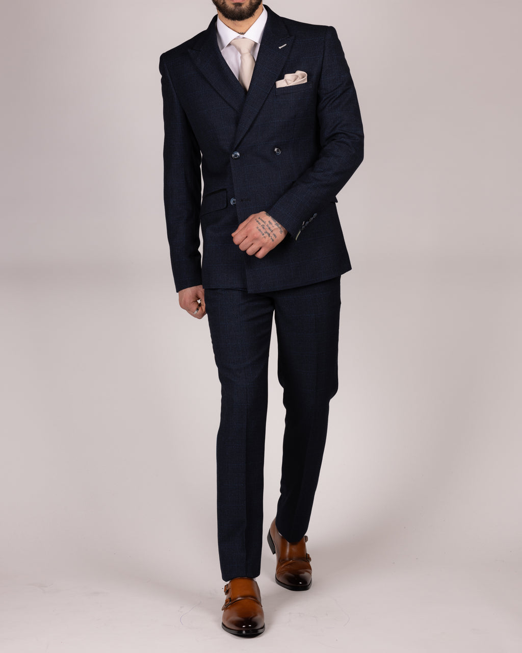 Caridi - Navy Slim Fit Double Breasted Blazer