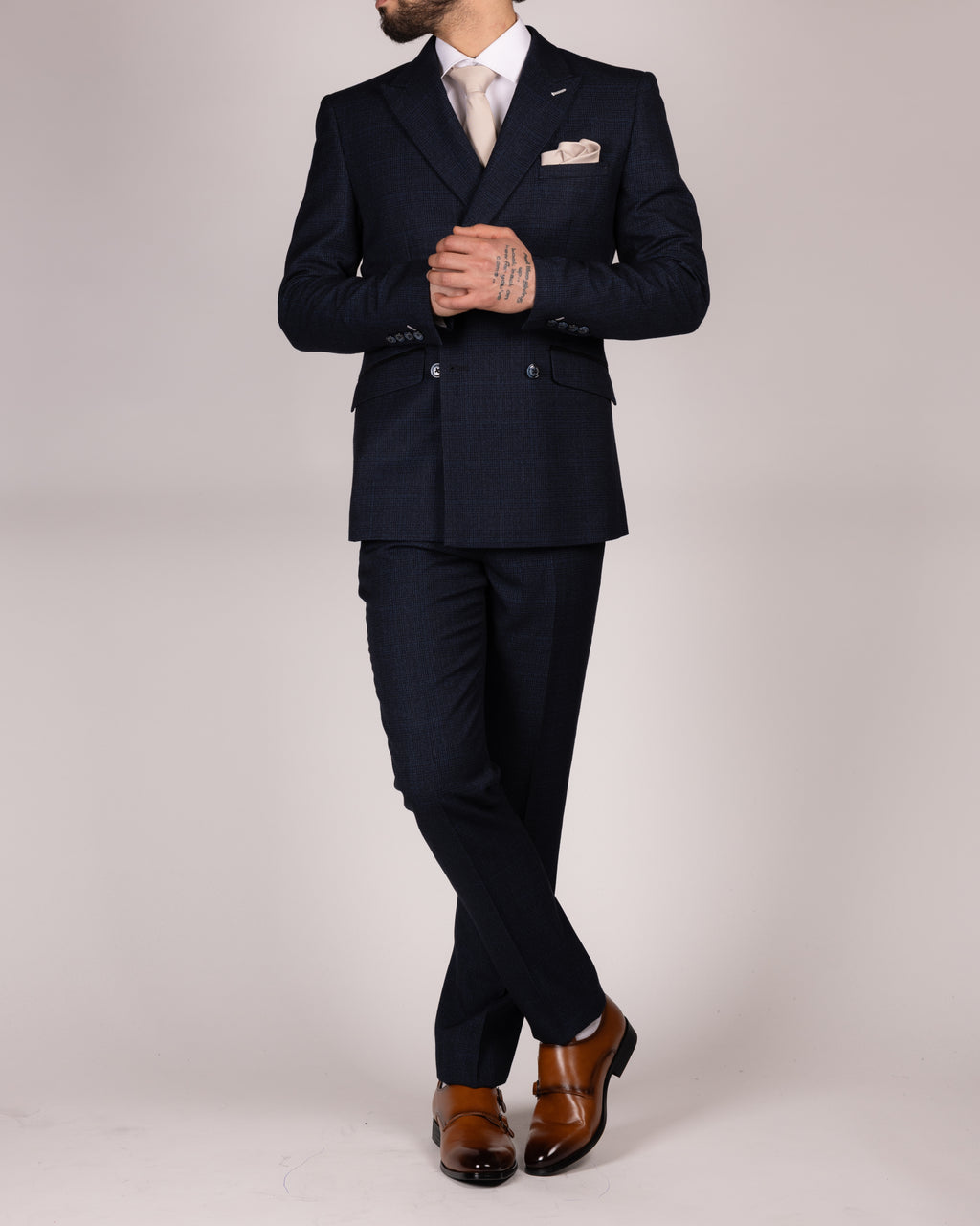 Caridi - Navy Slim Fit Double Breasted Blazer