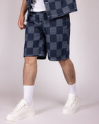 Blue Checkerboard Denim Shirt and Short Set