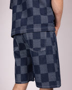Blue Checkerboard Denim Shirt and Short Set