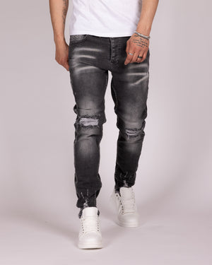 Skinny Fit Grey Wash Ripped Jeans with Heavy Distressing