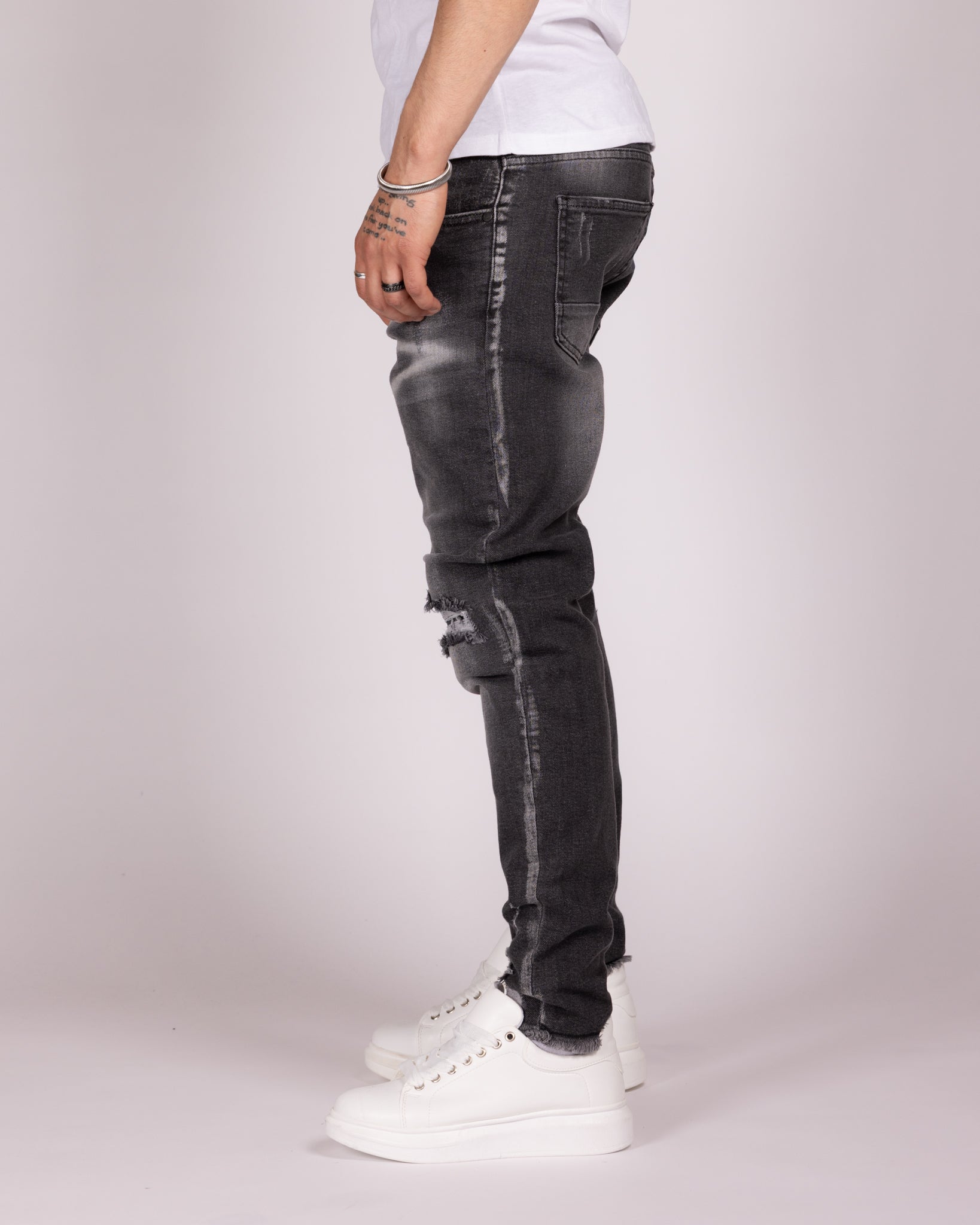Skinny Fit Grey Wash Ripped Jeans with Heavy Distressing