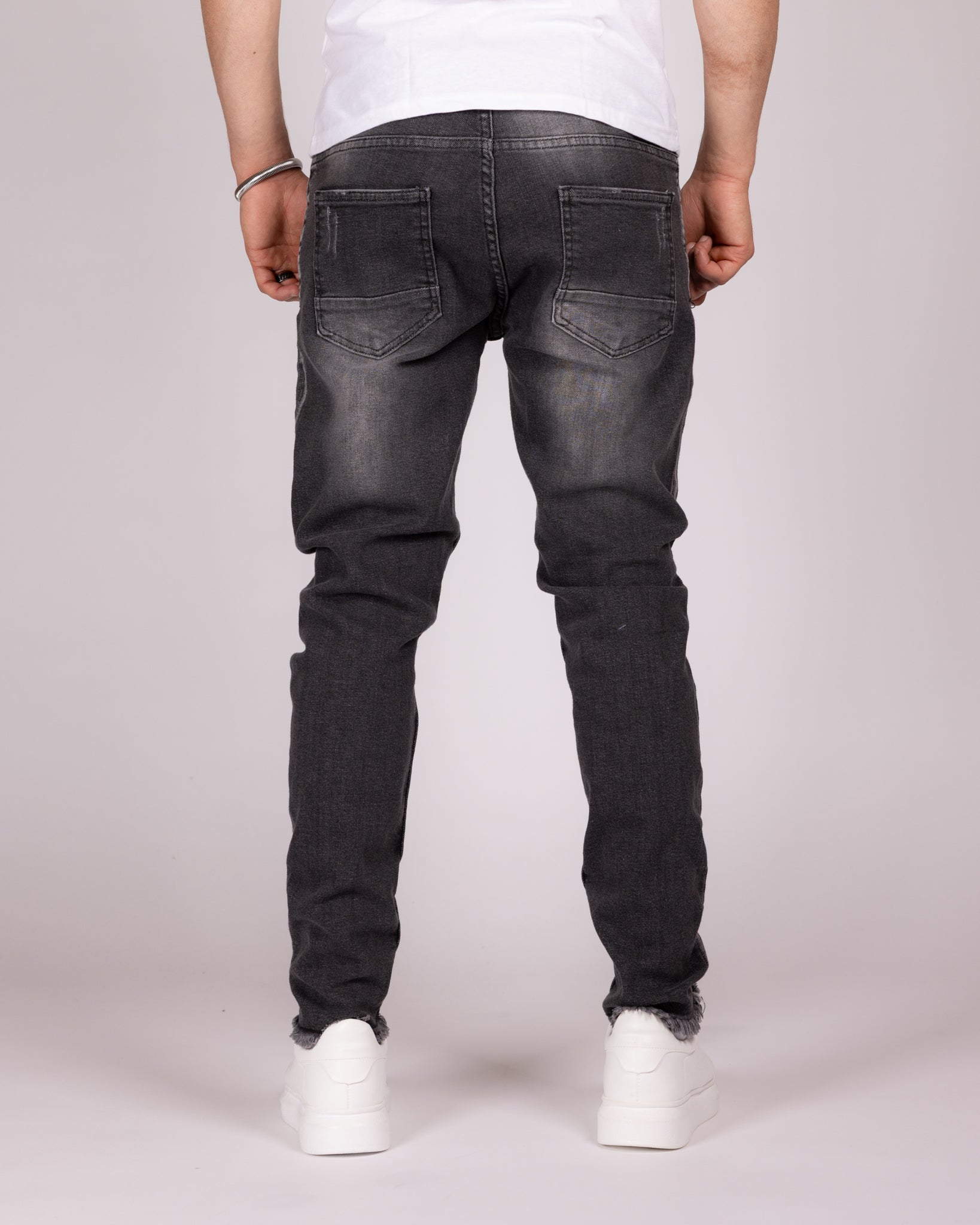 Skinny Fit Grey Wash Ripped Jeans with Heavy Distressing