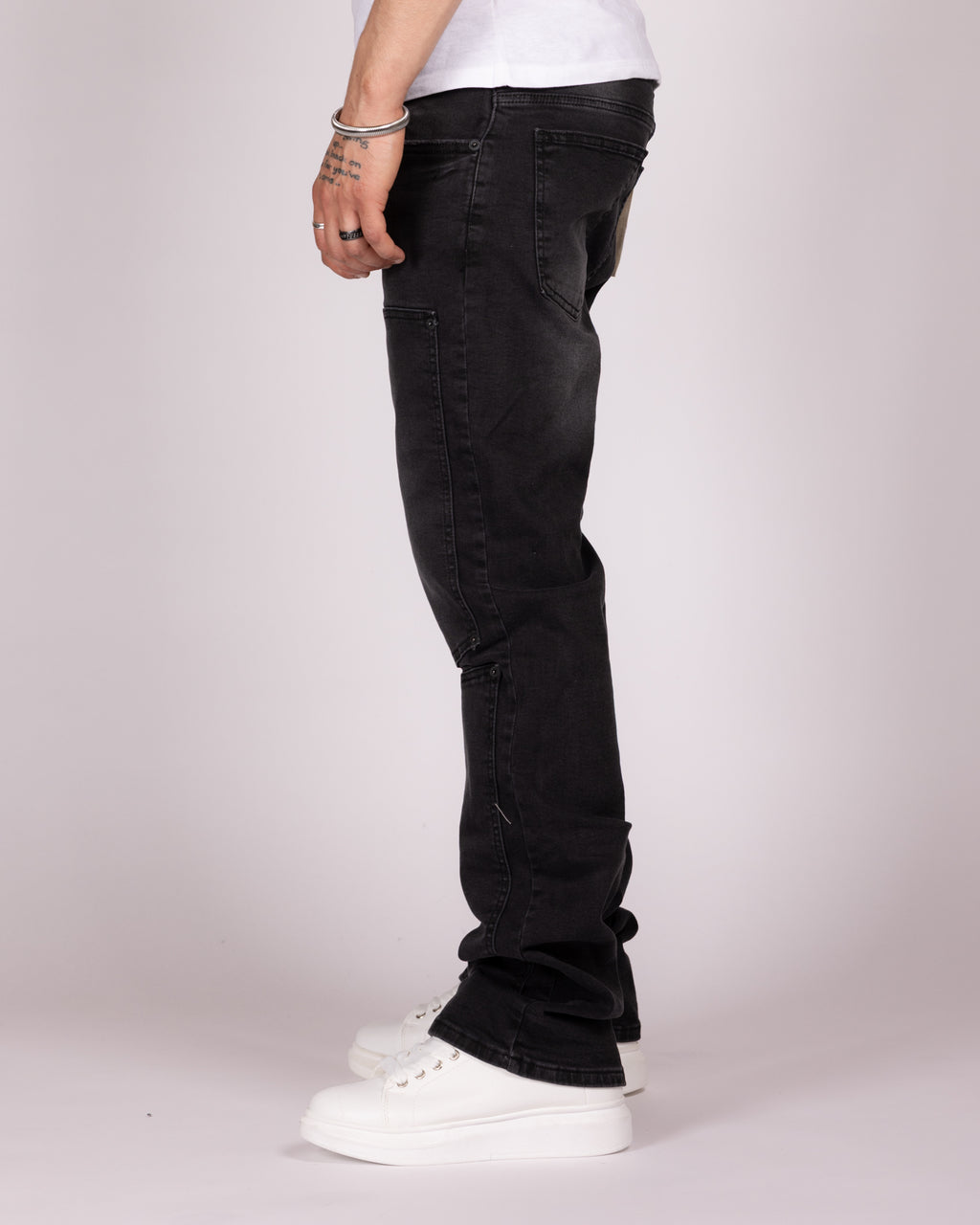Slim Fit Washed Black Panelled Jeans with Knee Seam Detail