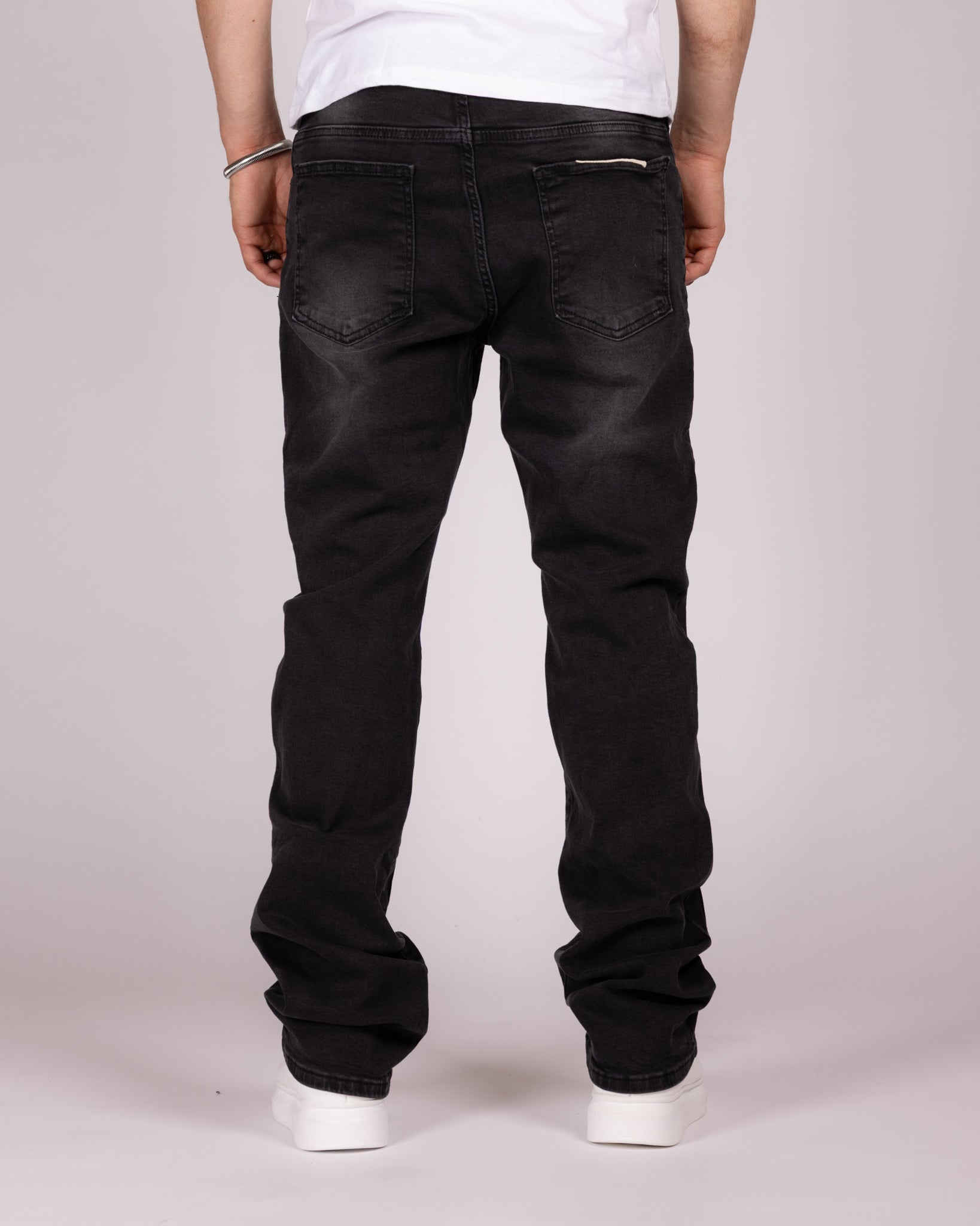 Slim Fit Washed Black Panelled Jeans with Knee Seam Detail