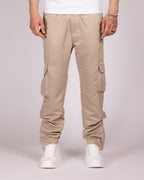 Relaxed Fit Beige Drawstring Cargo Pants
