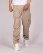 Relaxed Fit Beige Drawstring Cargo Pants