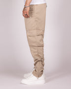 Relaxed Fit Beige Drawstring Cargo Pants