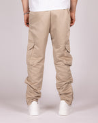 Relaxed Fit Beige Drawstring Cargo Pants