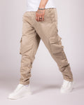Relaxed Fit Beige Drawstring Cargo Pants