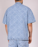 Wavy Stitch Detailing Denim Shirt and Shorts Set