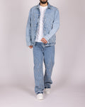 Geometric Stitch Blue Denim Jacket and Jeans Set