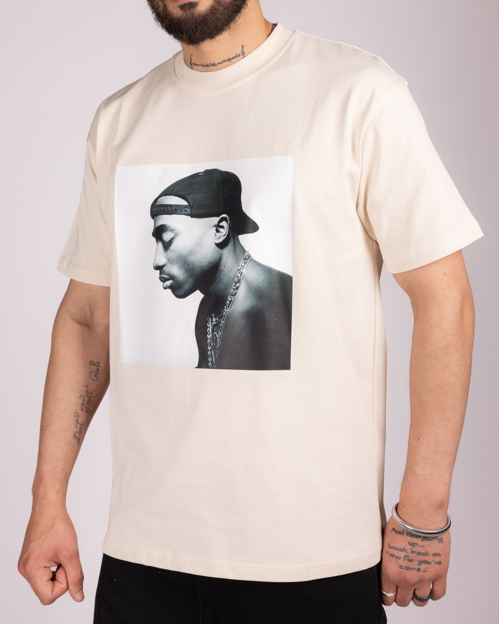 Oversized Beige Makaveli Graphic T-Shirt