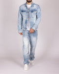 Patchwork Light Wash Denim Jacket and Jeans Set
