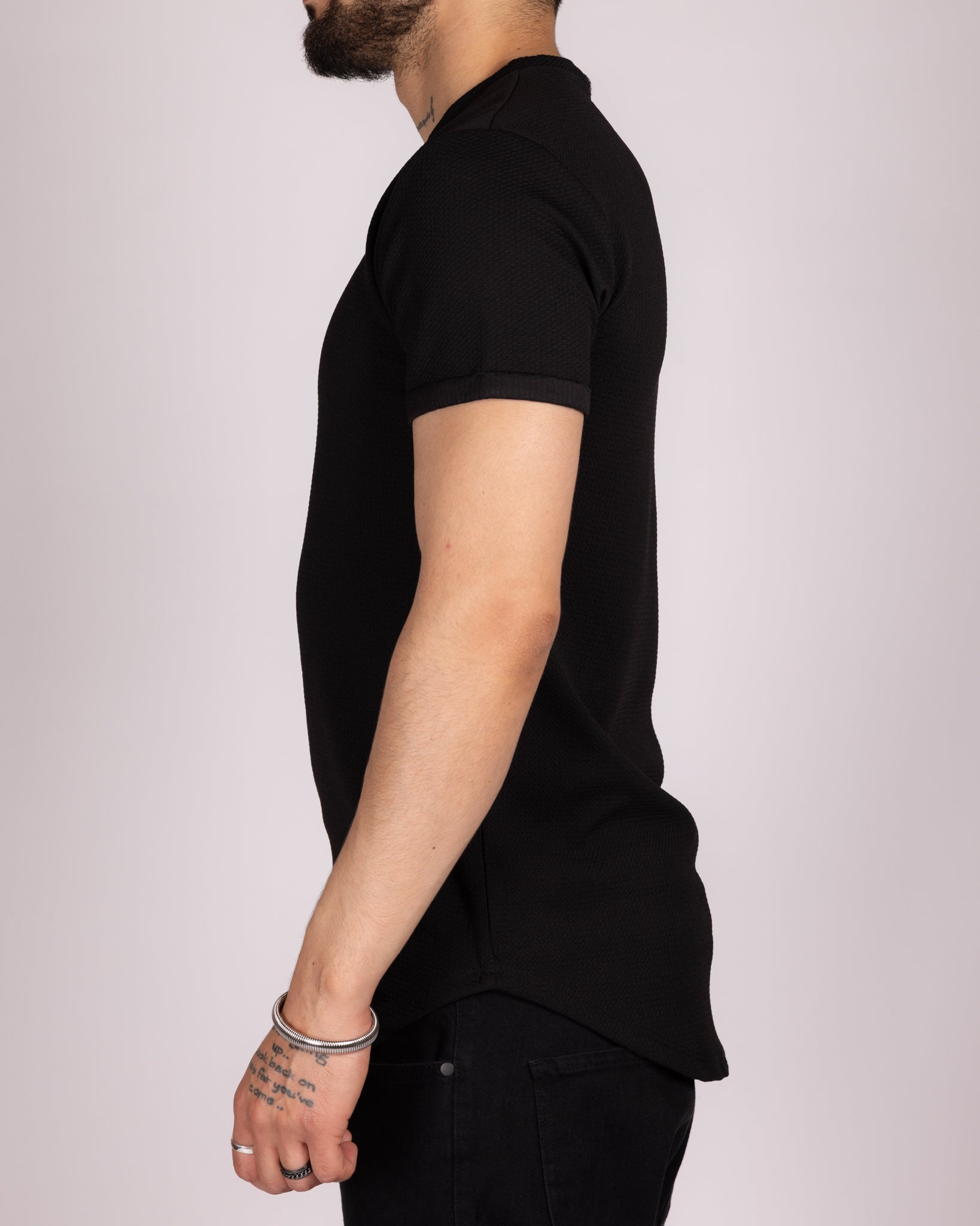 Textured Short Sleeve Longline T-Shirt