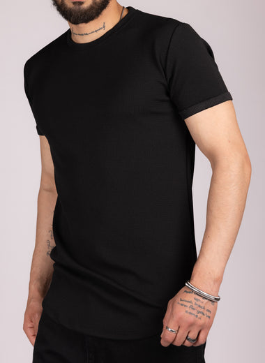 Textured Short Sleeve Longline T-Shirt