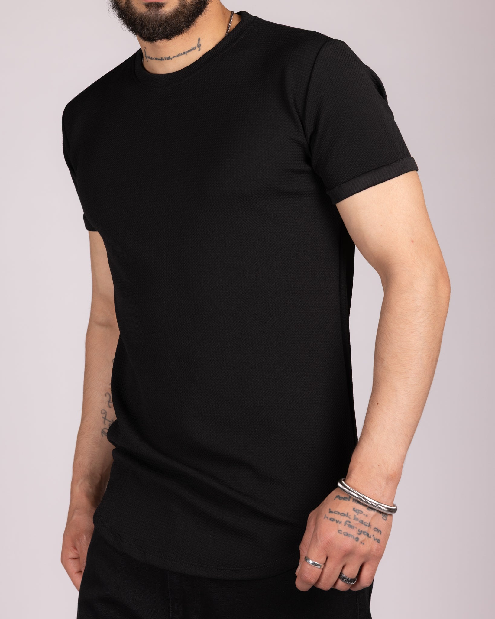 Textured Short Sleeve Longline T-Shirt