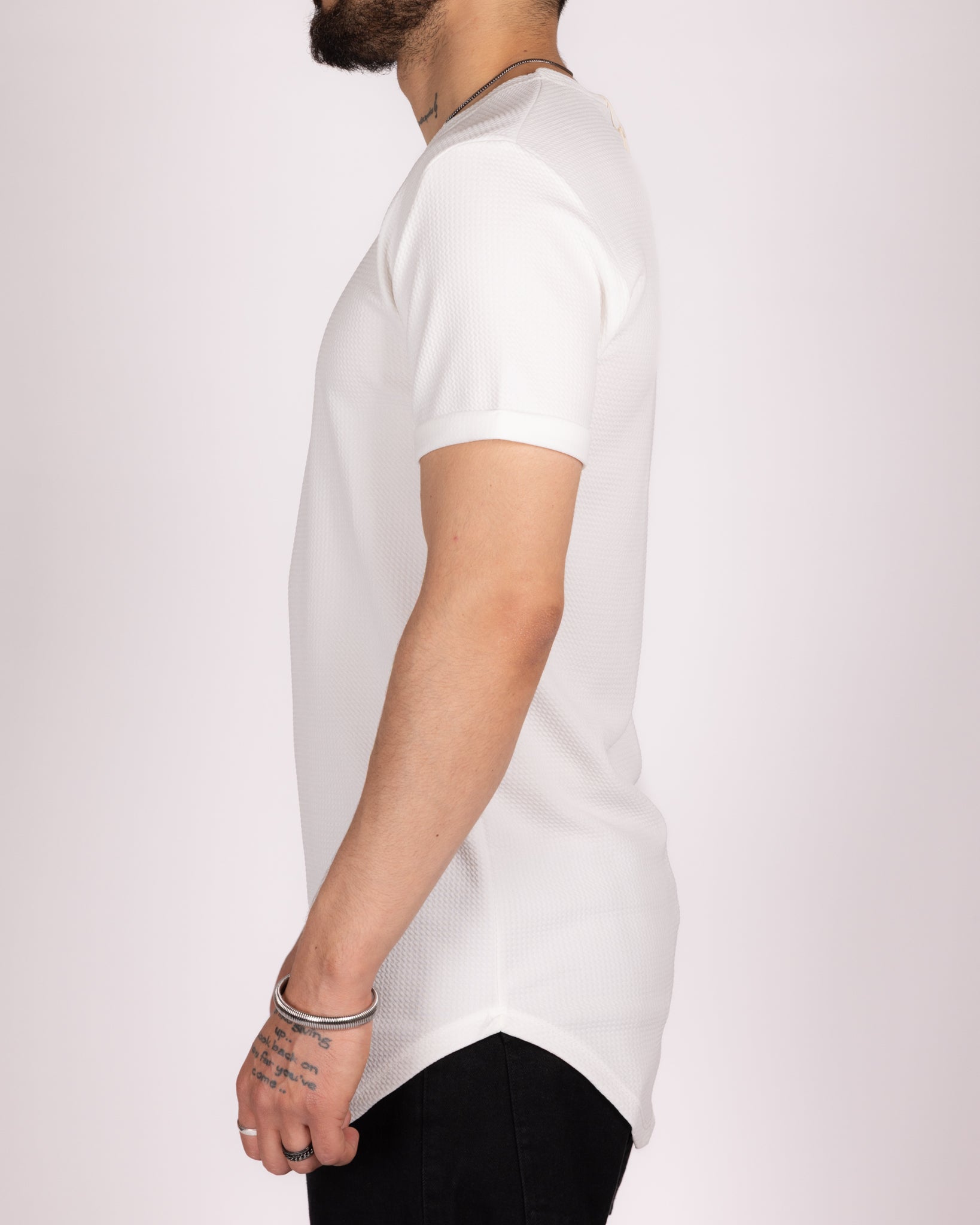 Textured Short Sleeve Longline T-Shirt