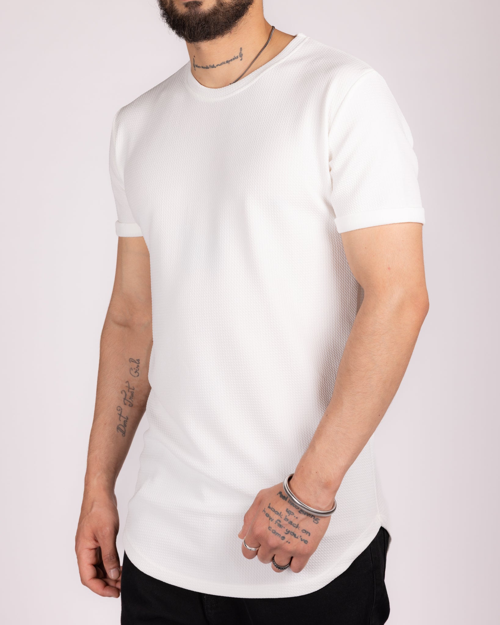 Textured Short Sleeve Longline T-Shirt