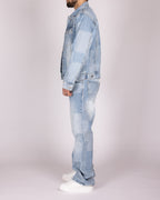 Patchwork Light Wash Denim Jacket and Jeans Set