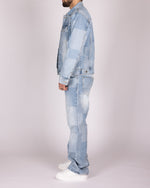 Patchwork Light Wash Denim Jacket and Jeans Set