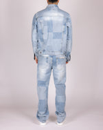 Patchwork Light Wash Denim Jacket and Jeans Set