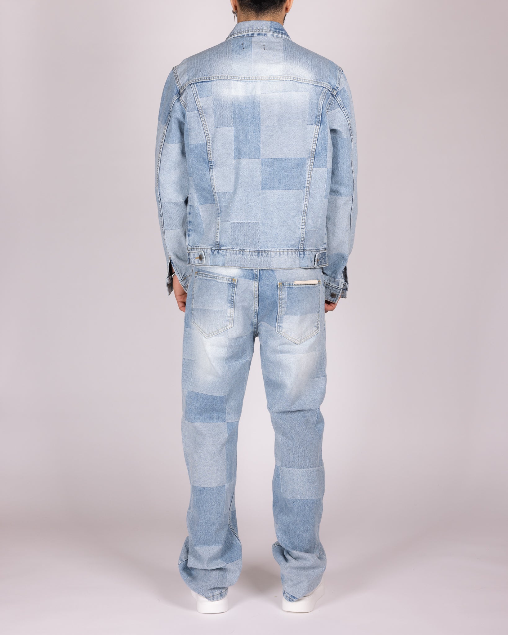 Patchwork Light Wash Denim Jacket and Jeans Set