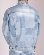 Patchwork Light Wash Denim Jacket and Jeans Set