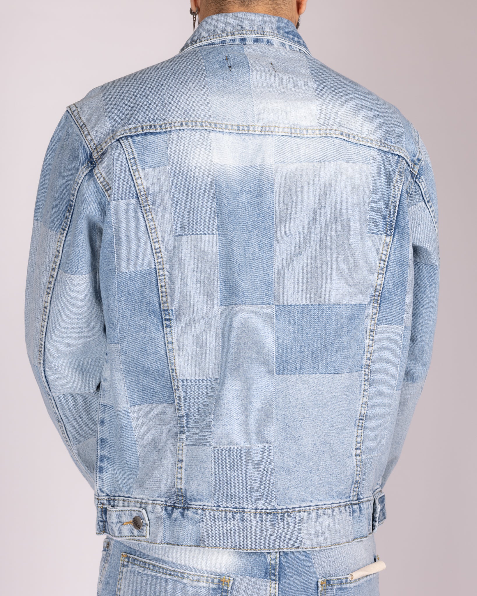 Patchwork Light Wash Denim Jacket and Jeans Set