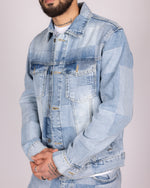 Patchwork Light Wash Denim Jacket and Jeans Set