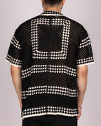 Open-Knit Crochet Shirt with White Geometric Pattern