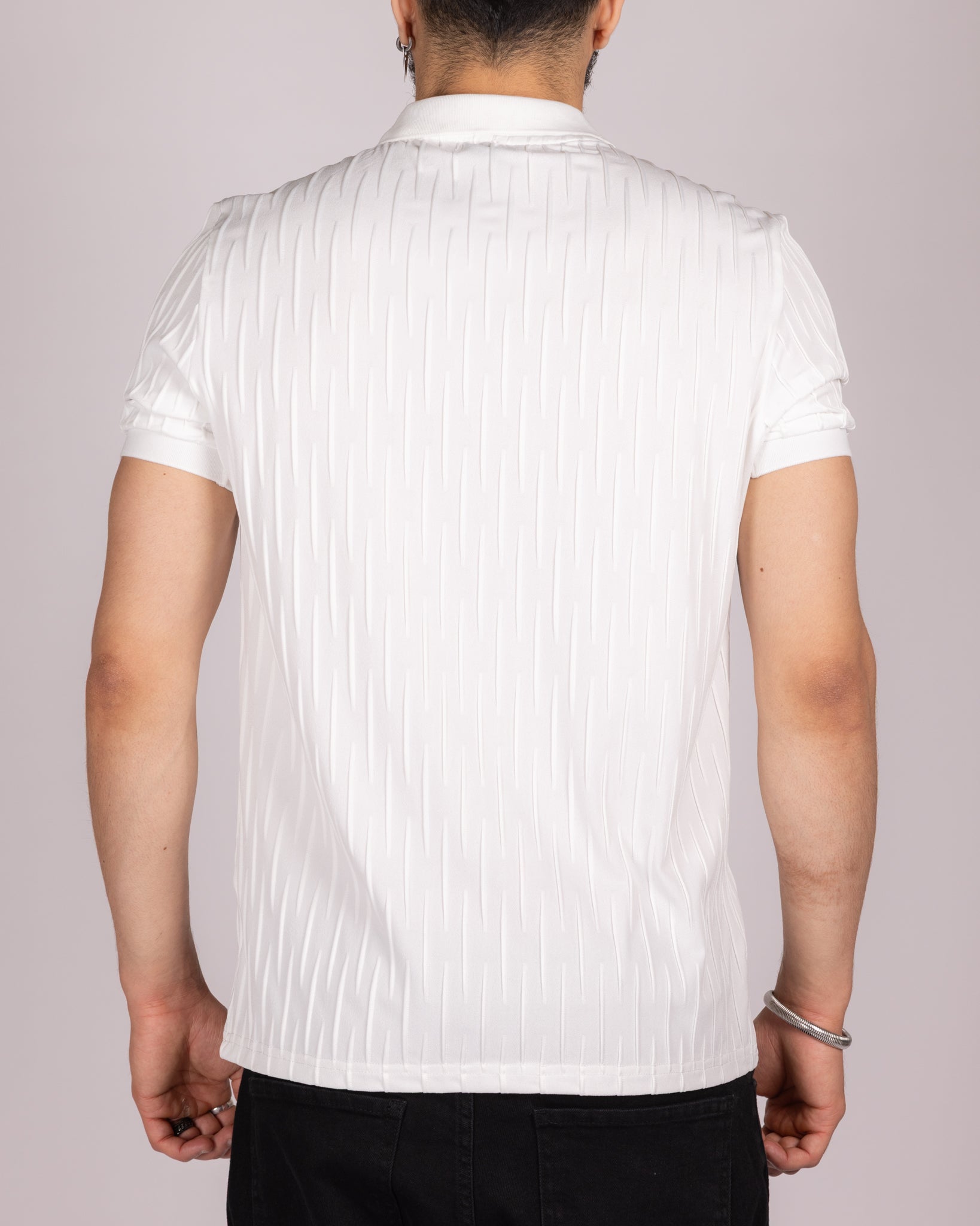 Vertical Dash Textured Short Sleeve Polo Shirt