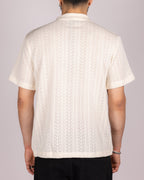 Open Knit Chevron Texture Polo Shirt