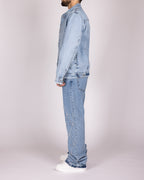 Geometric Stitch Blue Denim Jacket and Jeans Set
