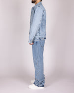 Geometric Stitch Blue Denim Jacket and Jeans Set