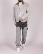 Grey Utility Jacket and Contrast Panel Jeans Denim Set