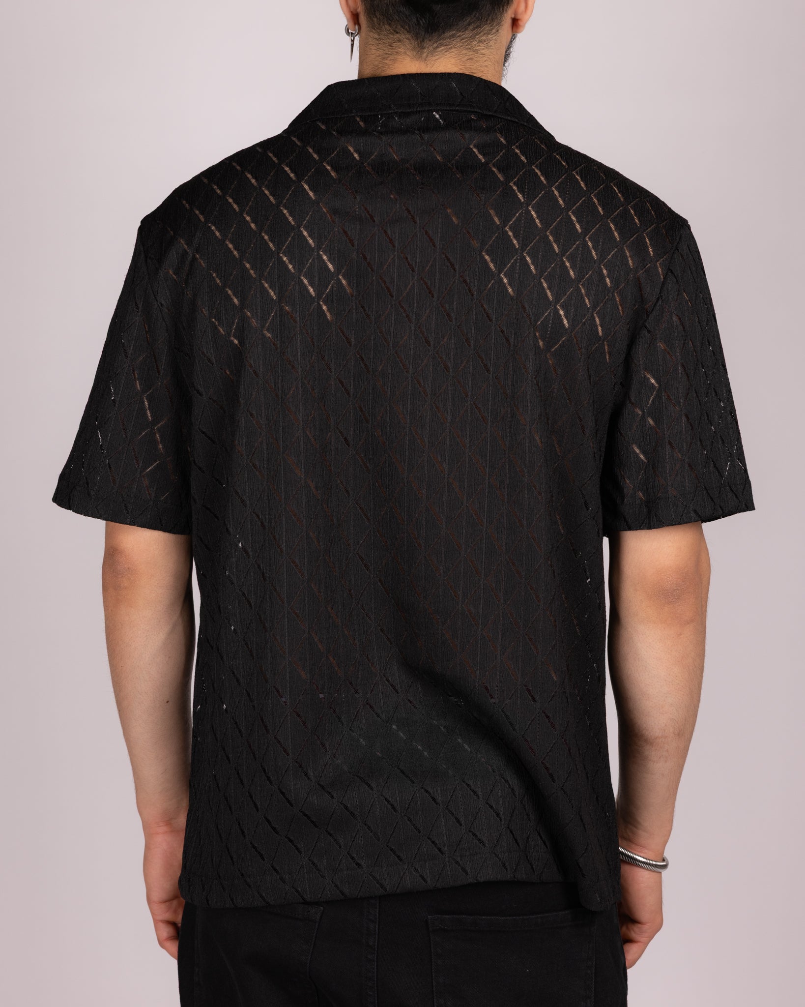 Textured Diamond-Pattern Short Sleeve Shirt