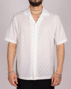 Textured Diamond-Pattern Short Sleeve Shirt