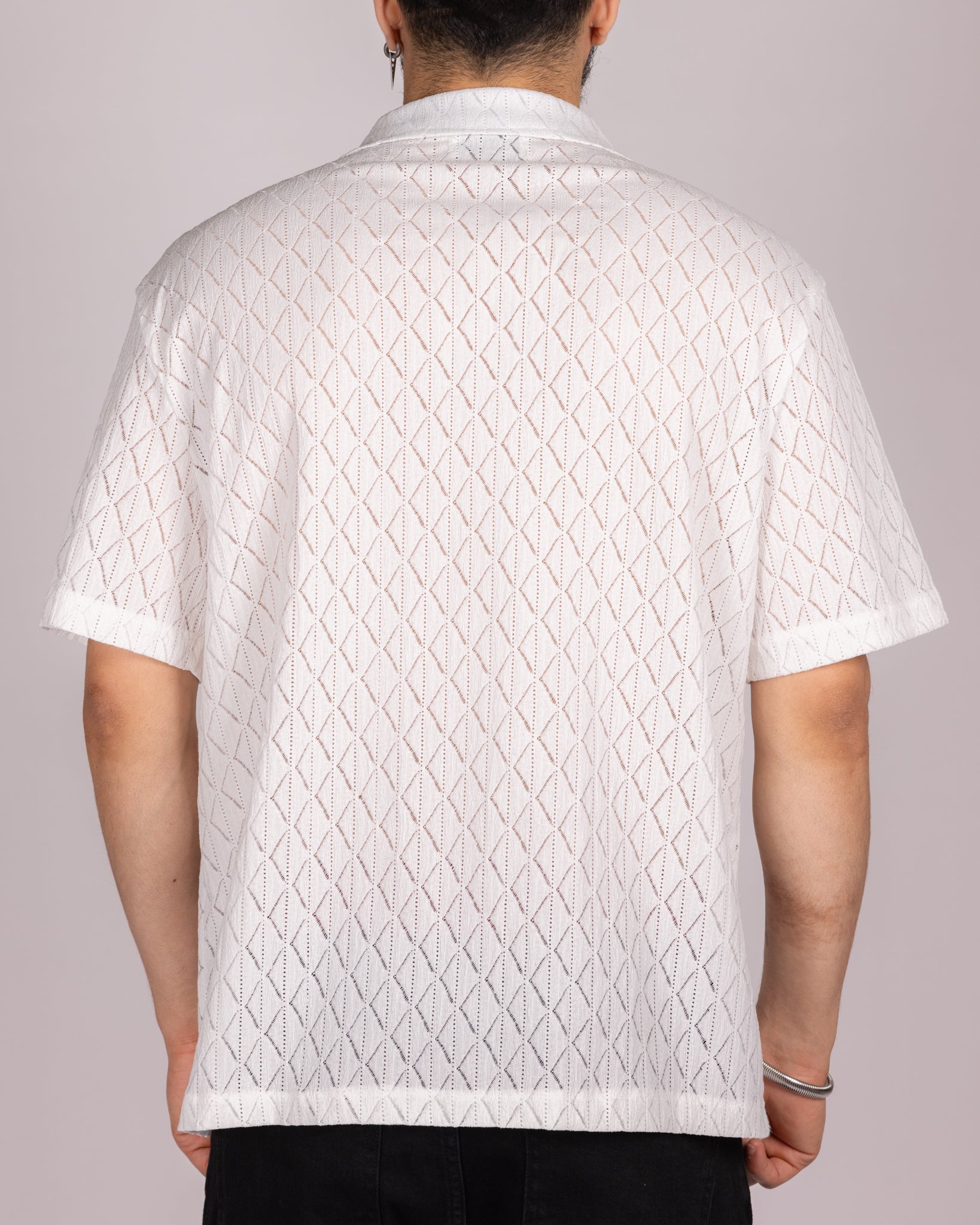 Textured Diamond-Pattern Short Sleeve Shirt