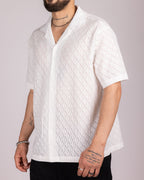Textured Diamond-Pattern Short Sleeve Shirt
