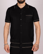 Knit Button-Up Shirt with Contrast Piping