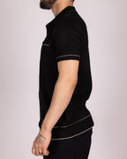 Knit Button-Up Shirt with Contrast Piping