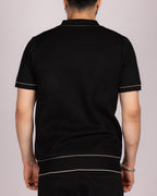 Knit Button-Up Shirt with Contrast Piping