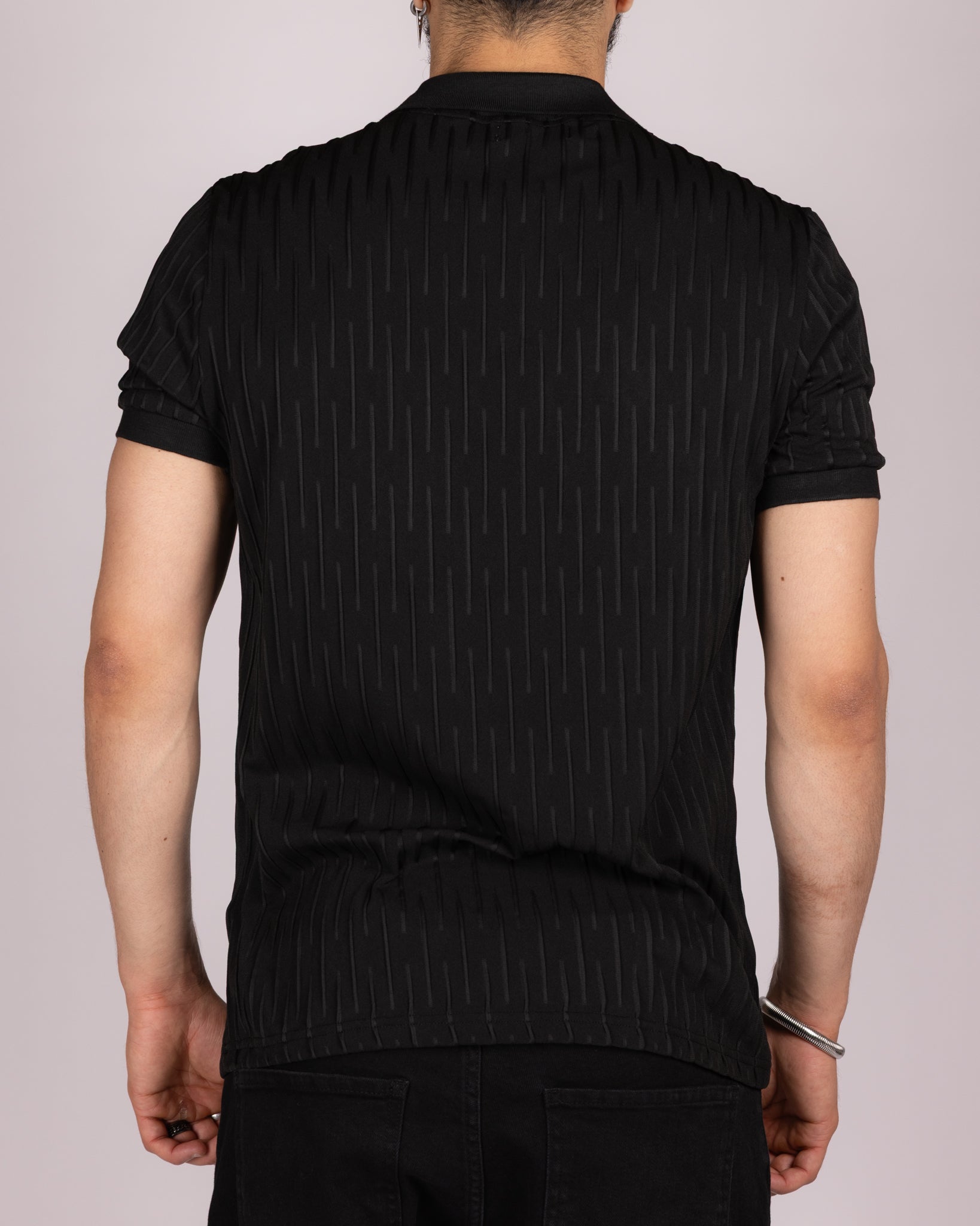 Vertical Dash Textured Short Sleeve Polo Shirt