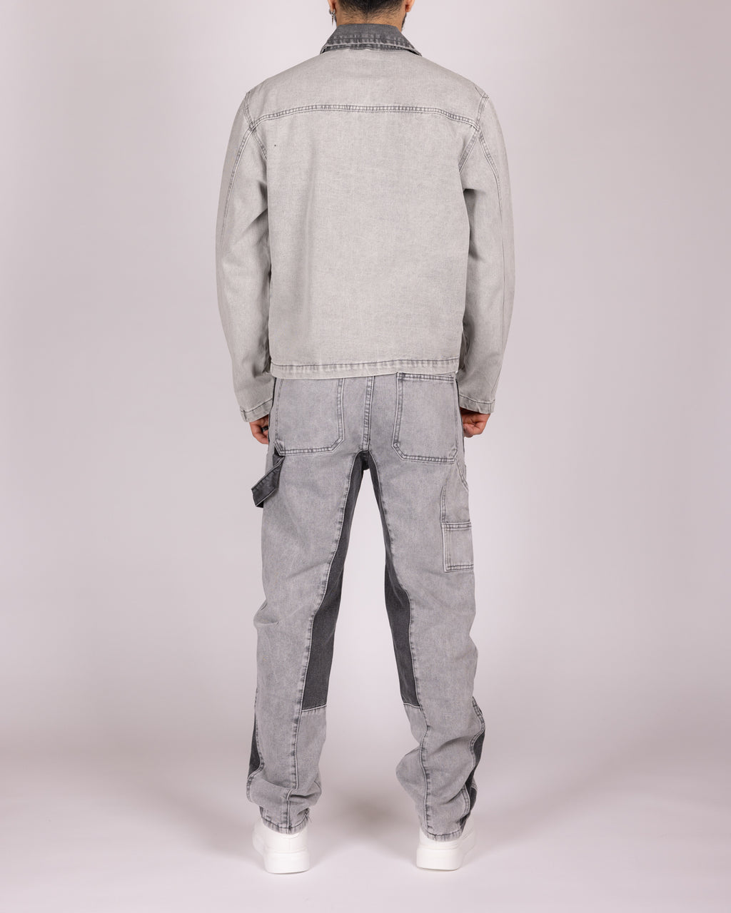 Grey Utility Jacket and Contrast Panel Jeans Denim Set