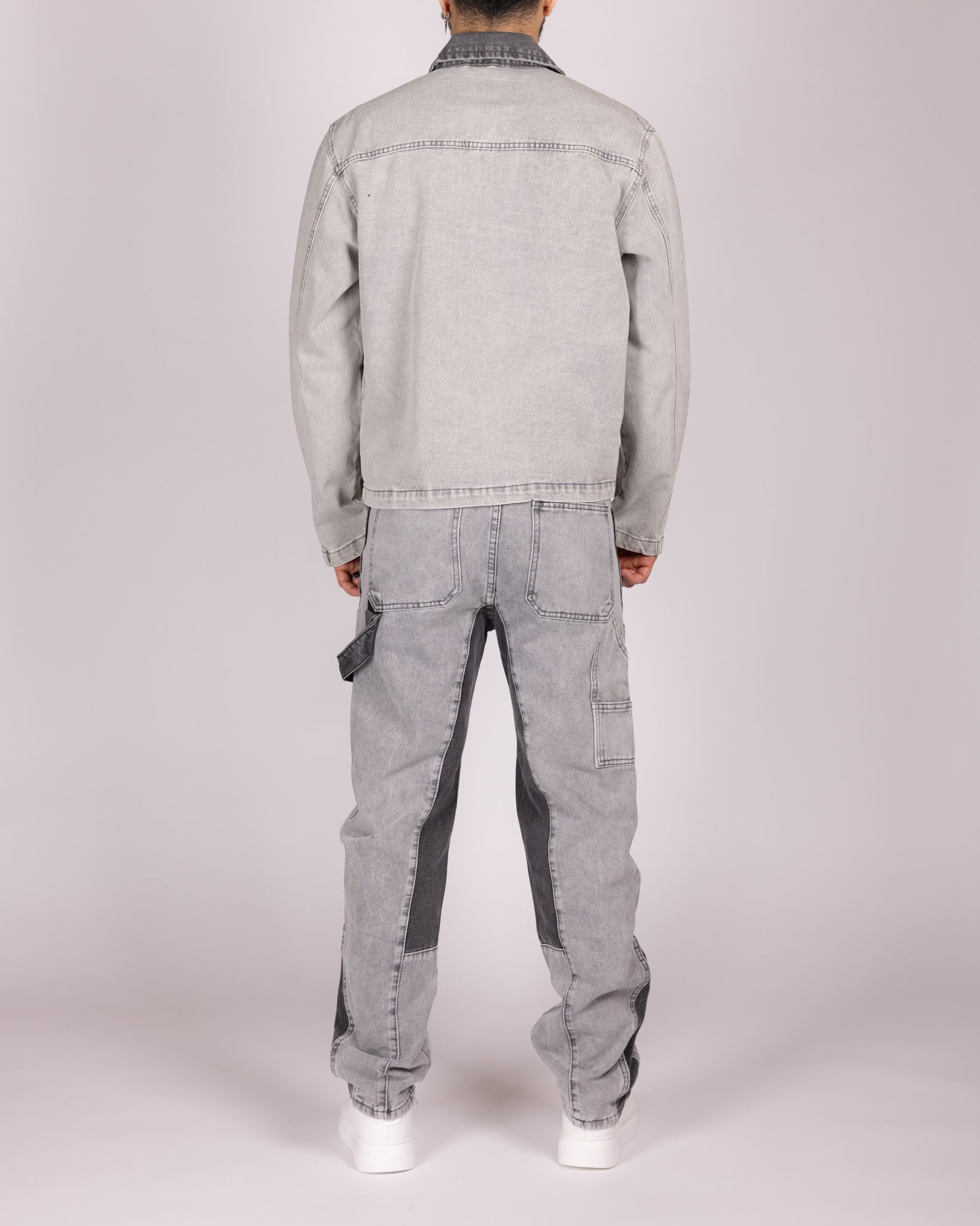 Grey Utility Jacket and Contrast Panel Jeans Denim Set